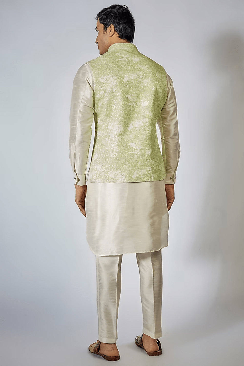 Sanwara Men's Pista Green Printed Art Silk Ethnic Bandi Jacket – Sanwara  Fashions