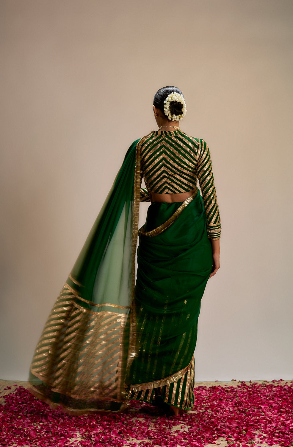 Dark Green Modal Silk Organza Gota Work Saree Set