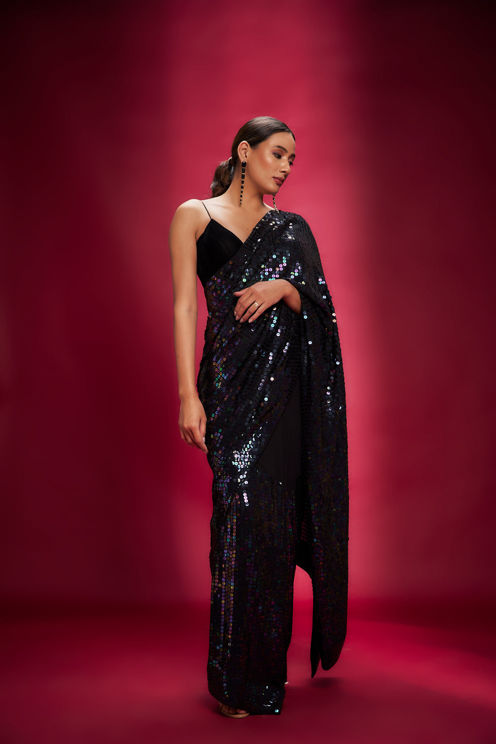 Black Sequins Saree Set