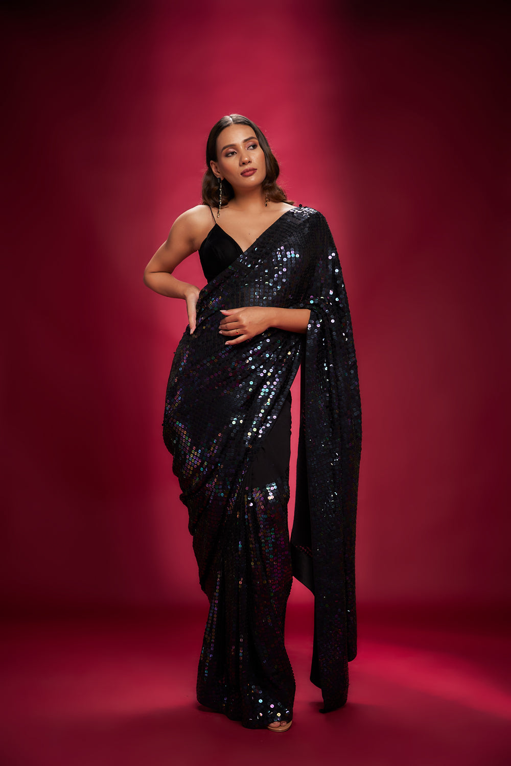 Black Sequins Saree Set