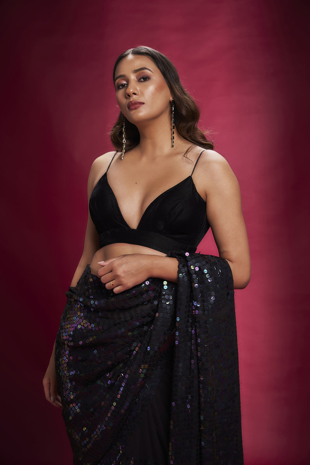 Black Sequins Saree Set