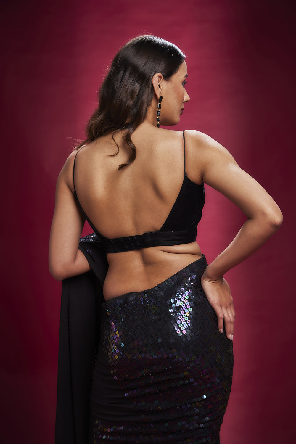 Black Sequins Saree Set