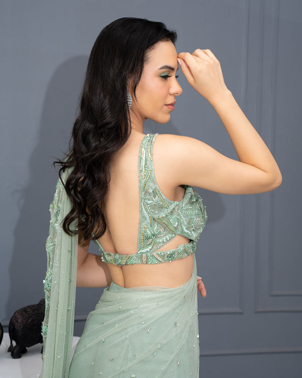 Pre-Draped Saree with Cut-Out Blouse