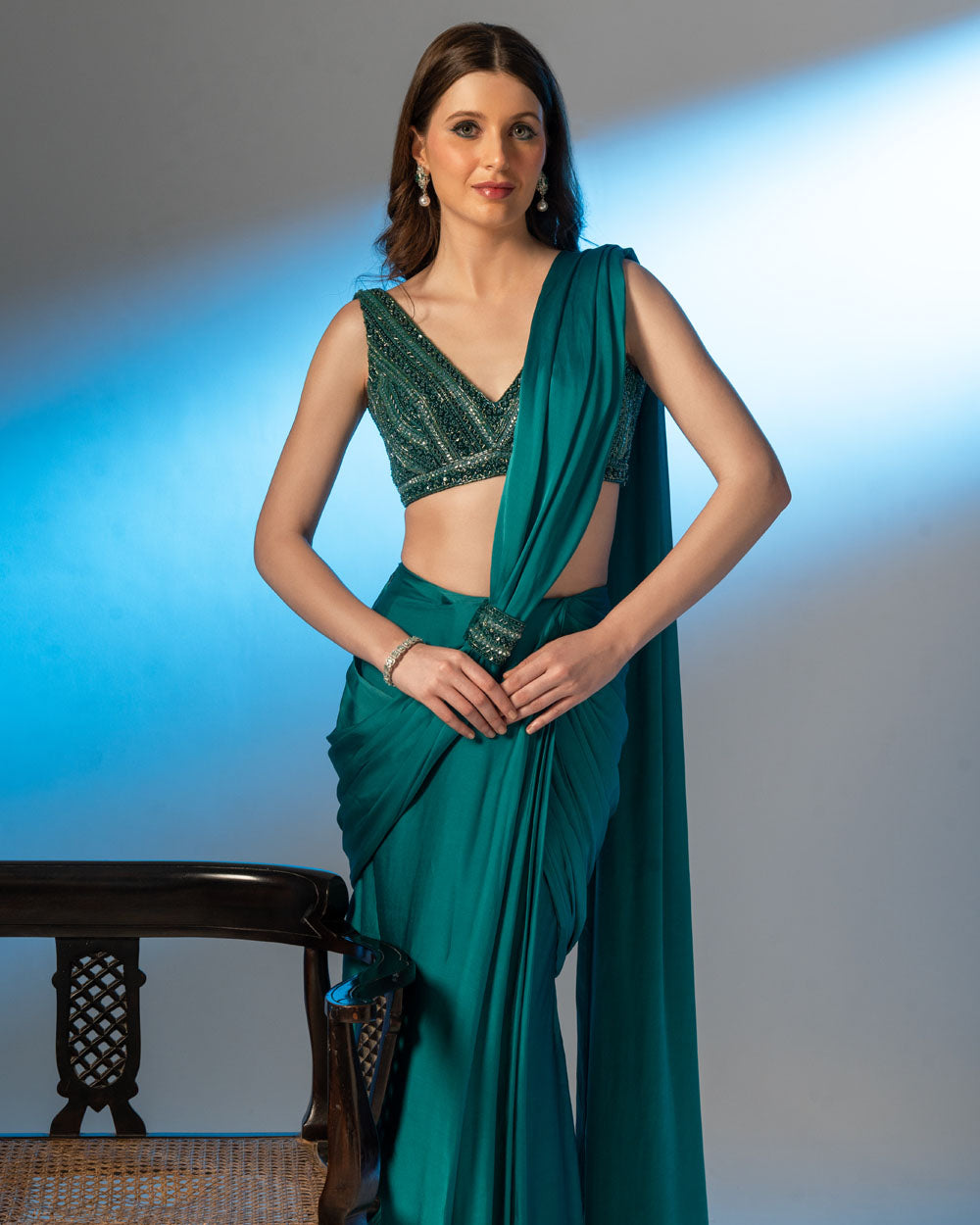 Pre-Stitched Saree with Blouse and Broach