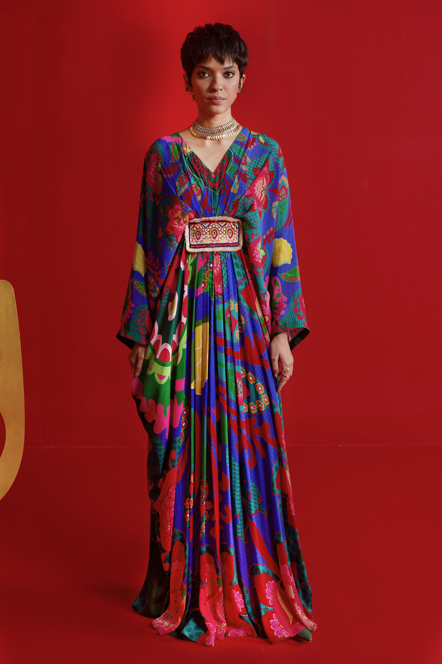 Electric Blue Royal Paisely Belt Kaftan