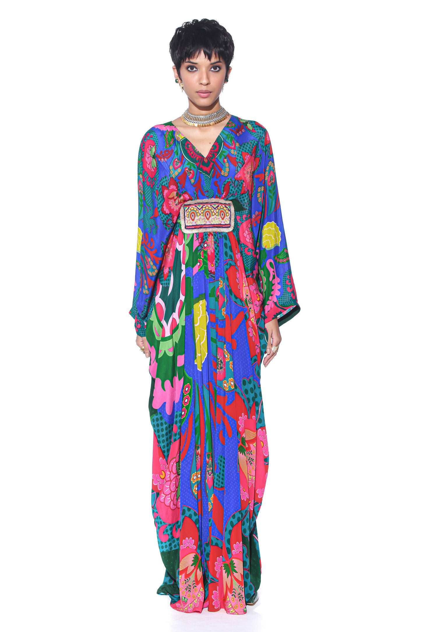 Electric Blue Royal Paisely Belt Kaftan