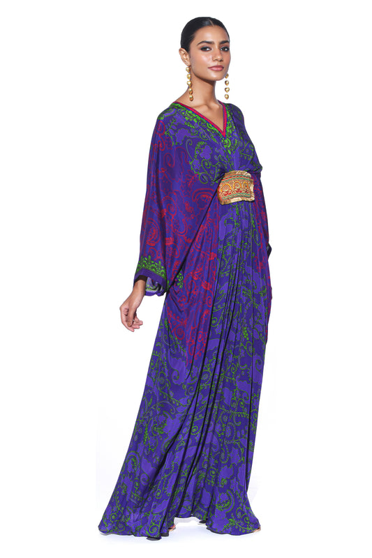 Violet Green Paisely Belt Kaftan