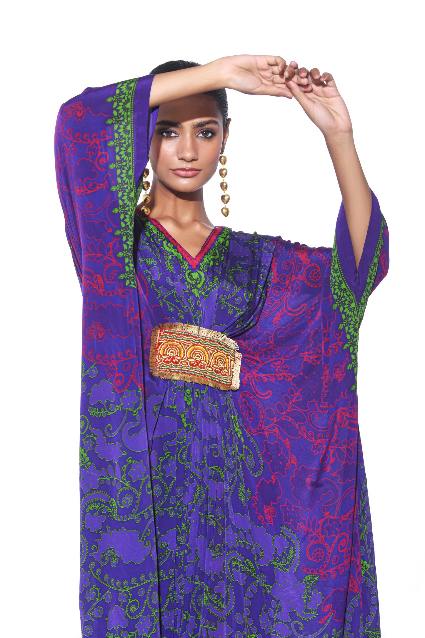 Violet Green Paisely Belt Kaftan