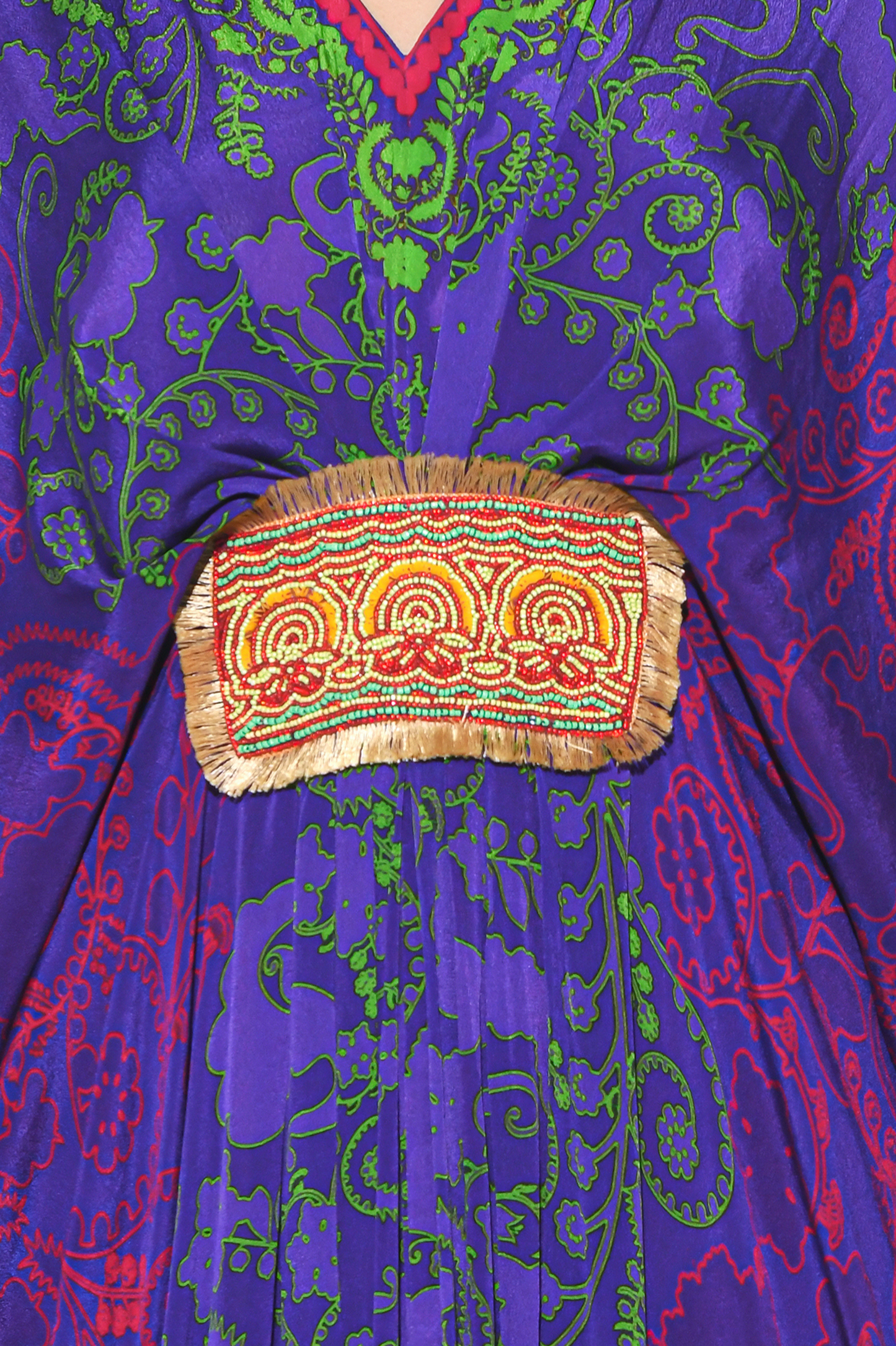 Violet Green Paisely Belt Kaftan