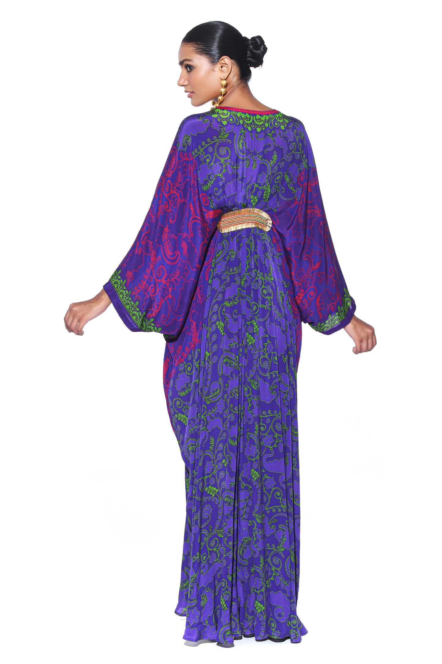 Violet Green Paisely Belt Kaftan