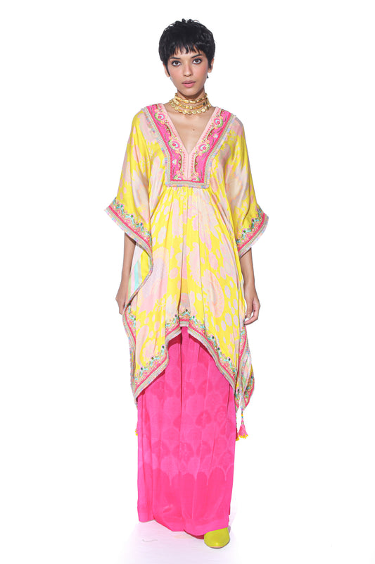 Bright Yellow Kaftan Top Set