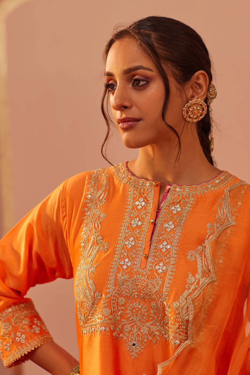 Tangerine Orange Flared Kurta Salwar Set