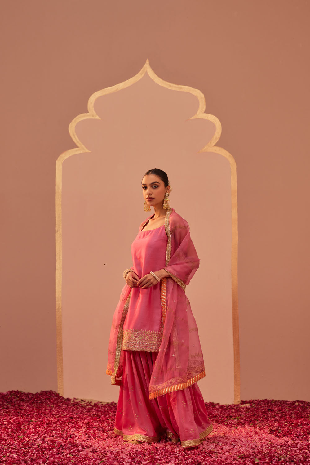 Pink Strappy Kurta Sharara Set