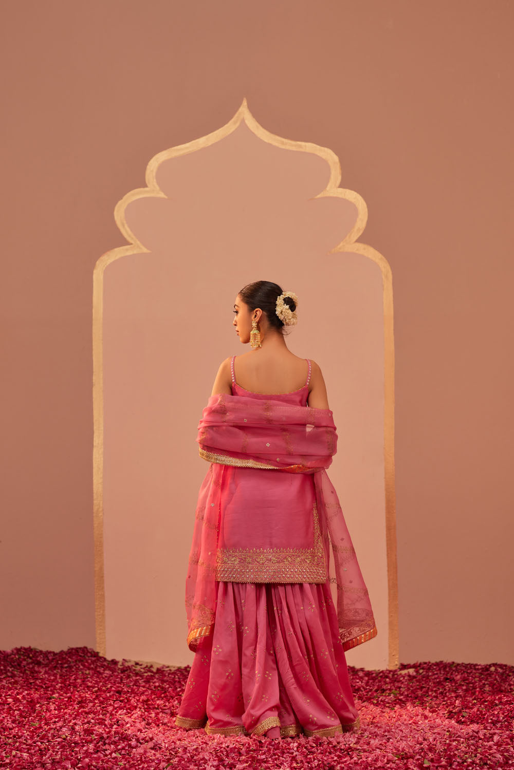 Pink Strappy Kurta Sharara Set