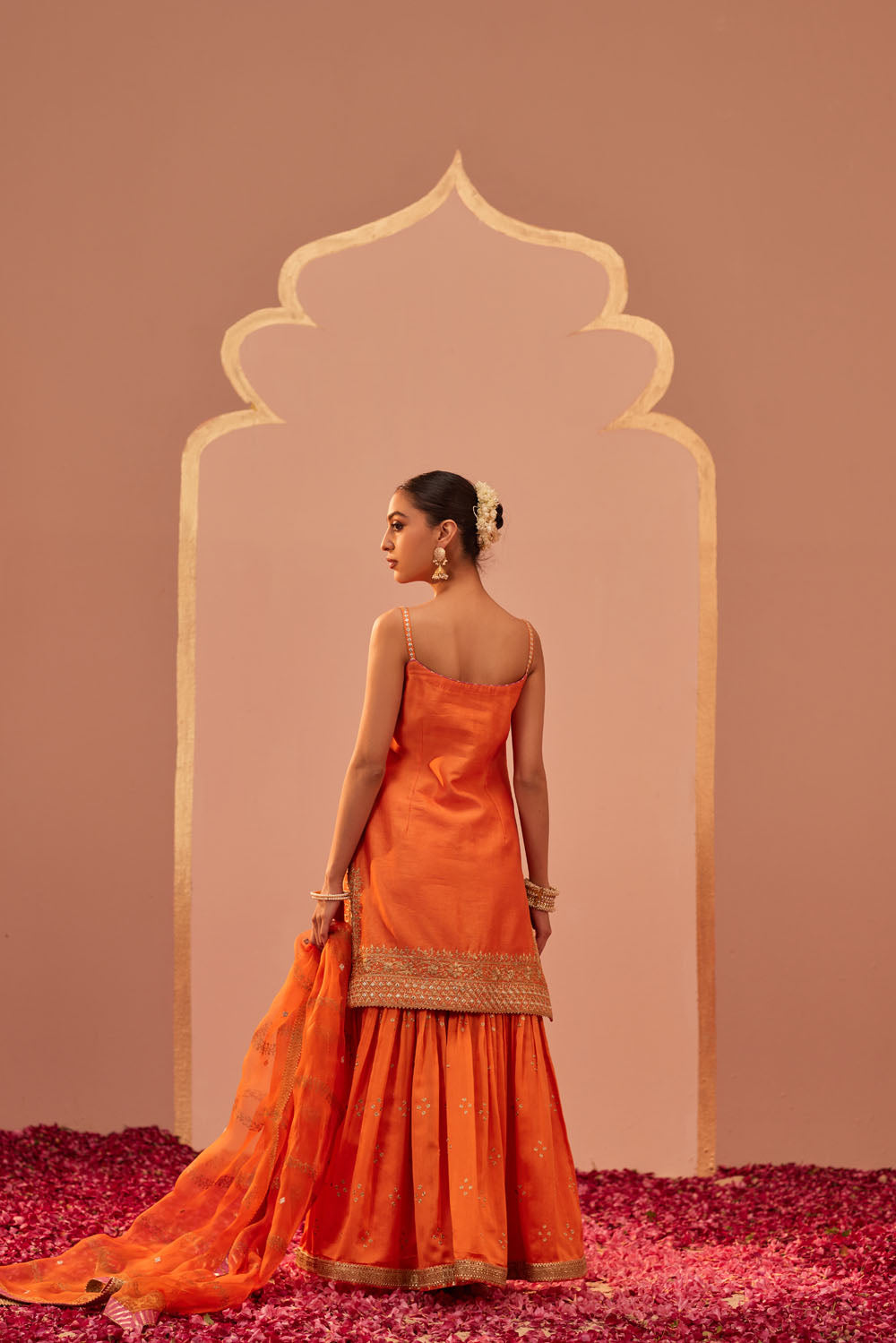 Orange Strappy Kurta Sharara Set