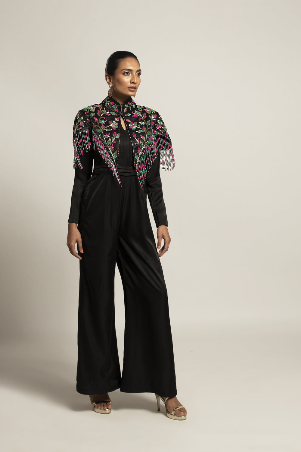 Sterling Black Jumpsuit With Short Cape Jacket