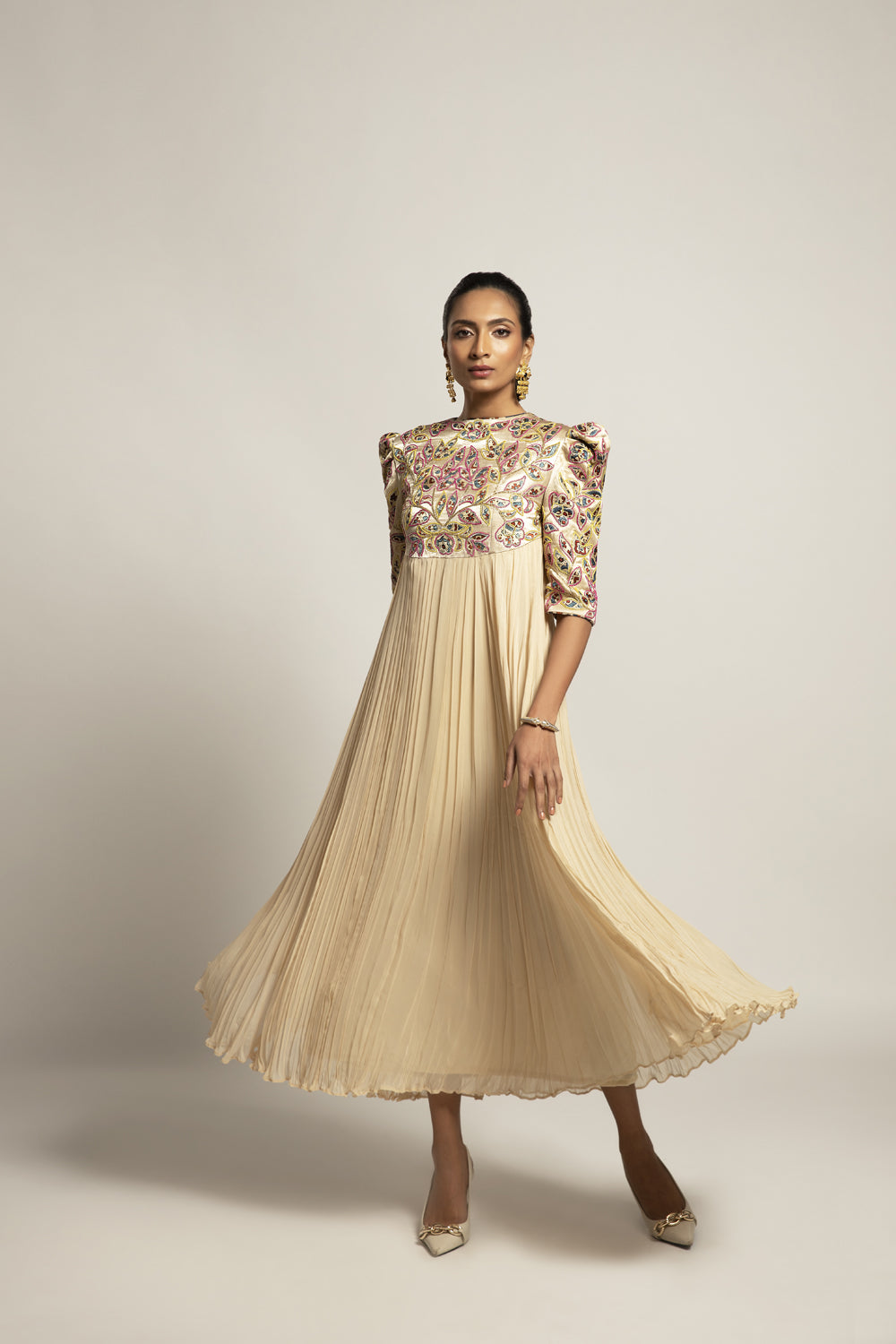 Hallowed Beige Gathered Dress