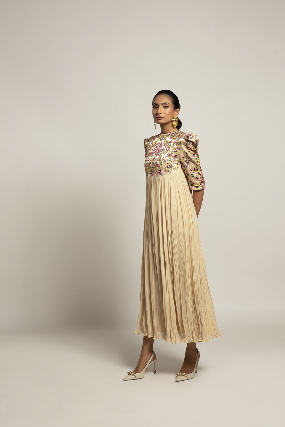 Hallowed Beige Gathered Dress