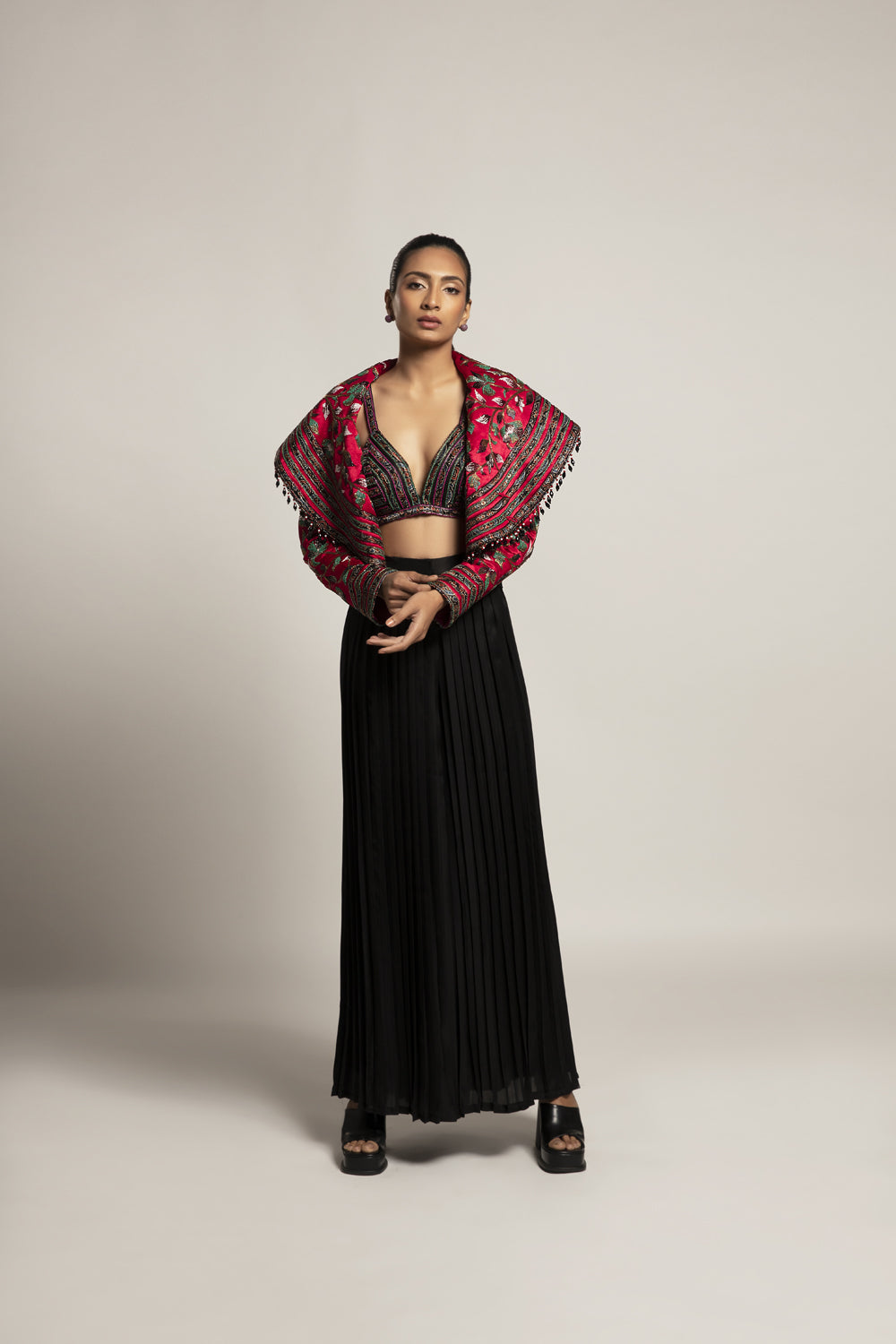 Black Bralet Cape & Pant Set