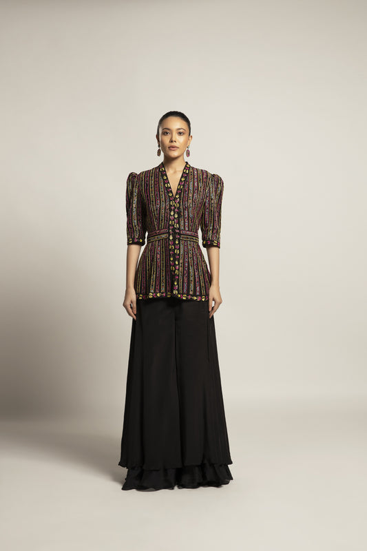 Delectable Peplum Top With Black Flare Pants