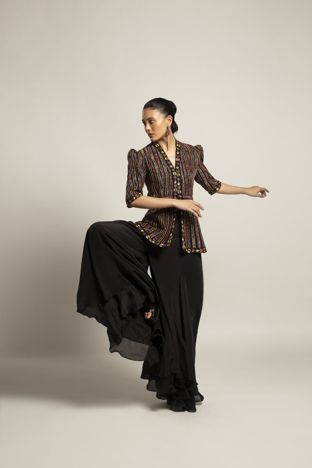 Delectable Peplum Top With Black Flare Pants