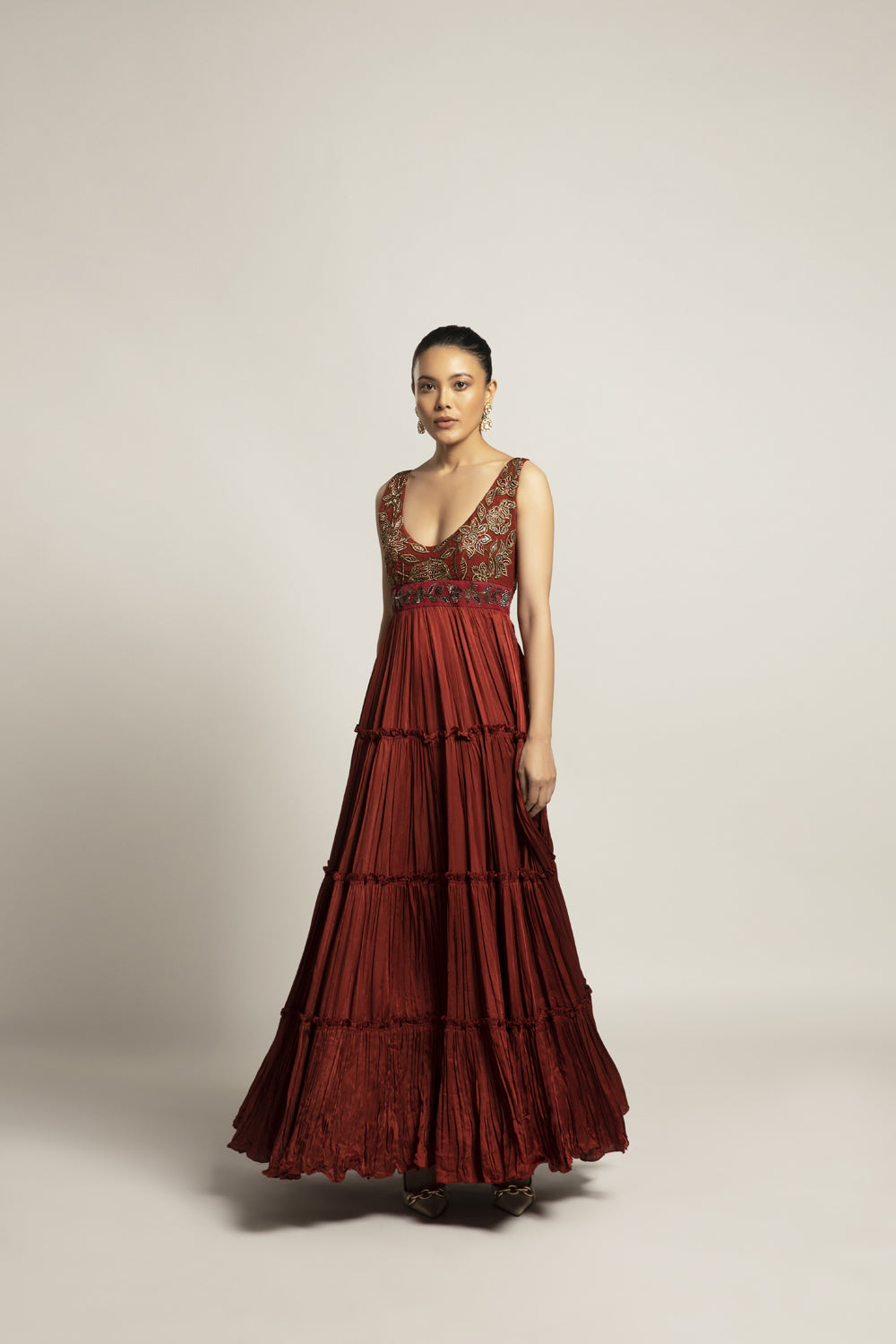 Bonza Maroon Tiered Dress