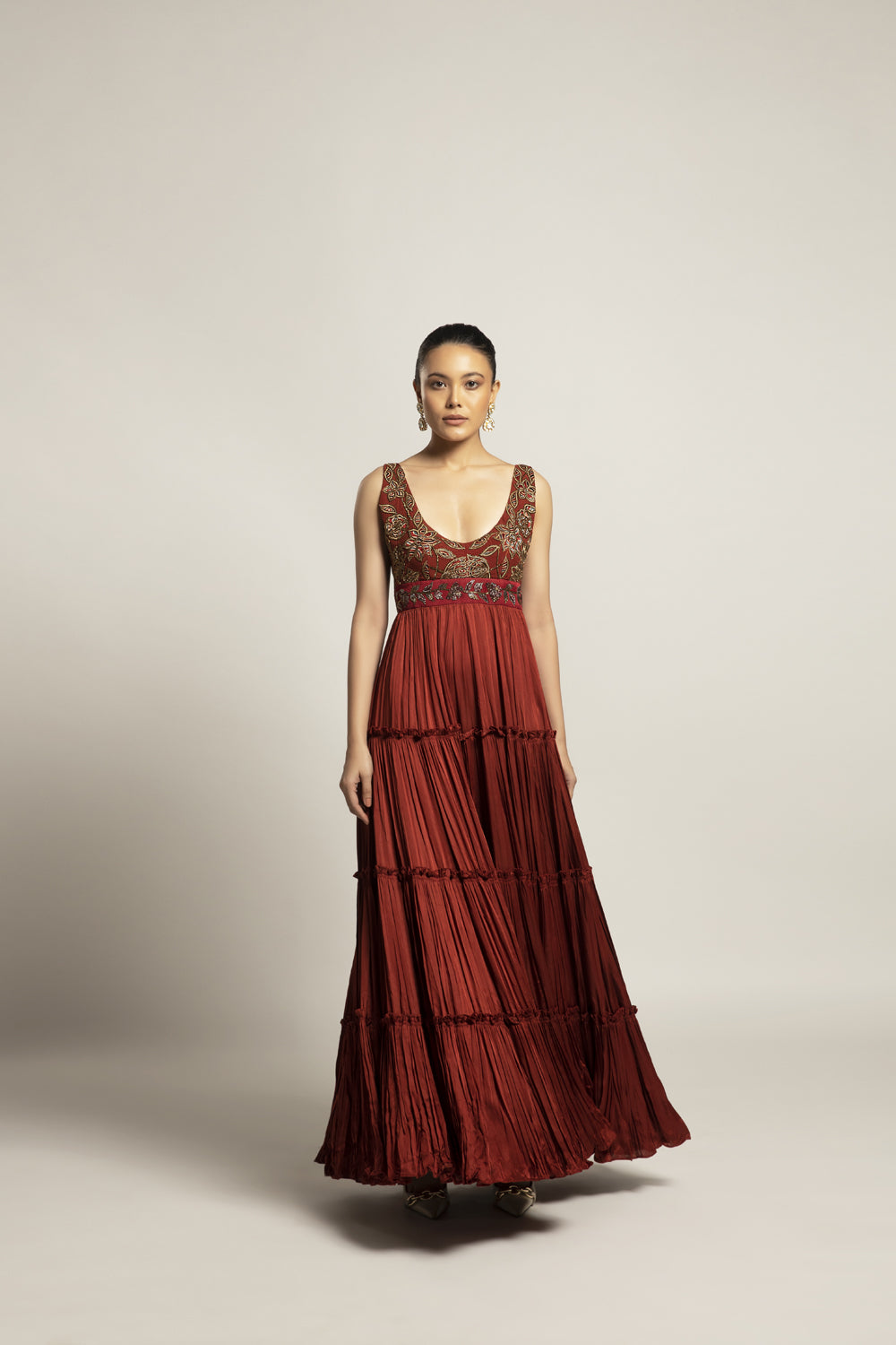 Bonza Maroon Tiered Dress