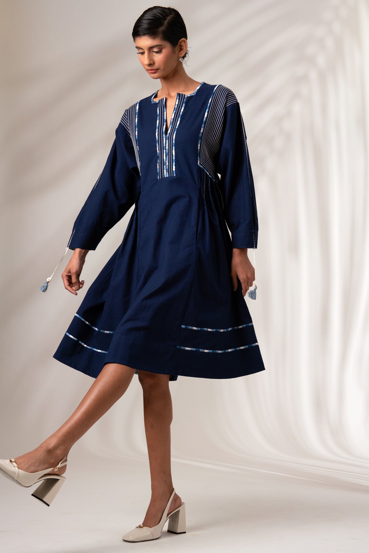 Natural Indigo Pinstripe Dress