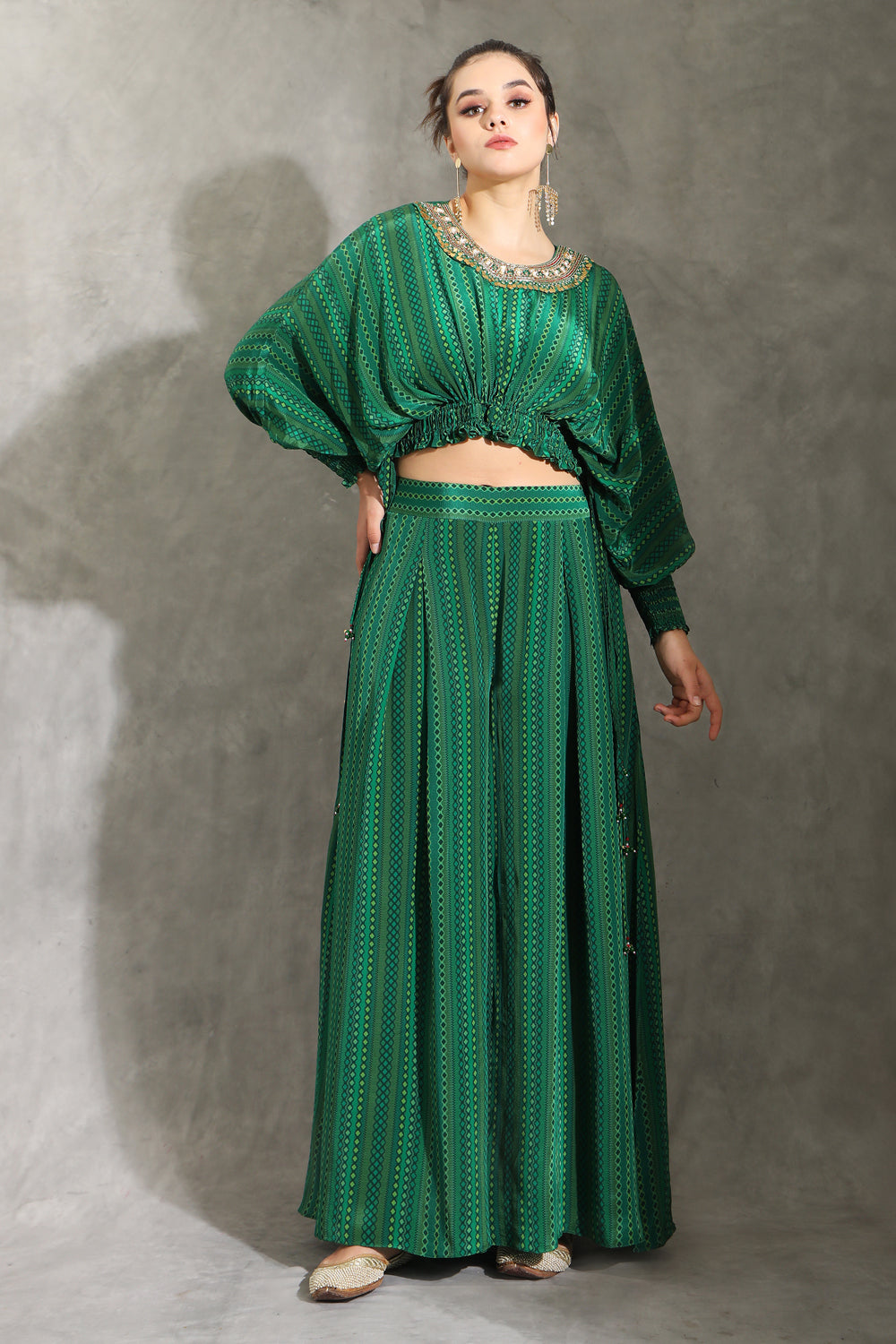 Green Dhari Printed Embroidered Pant Set