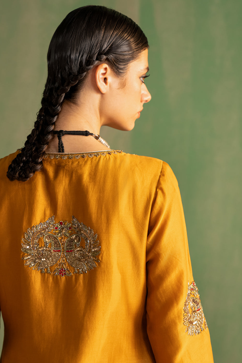 Mustard Hand Embroidered Kurta & Tulip Pant Set