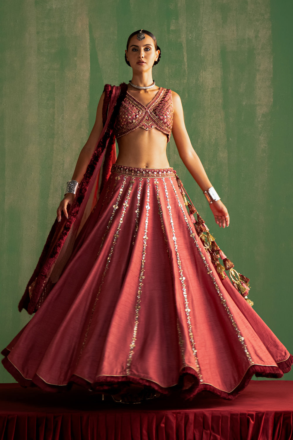 Mauve Hand Embroidered Lehenga Set