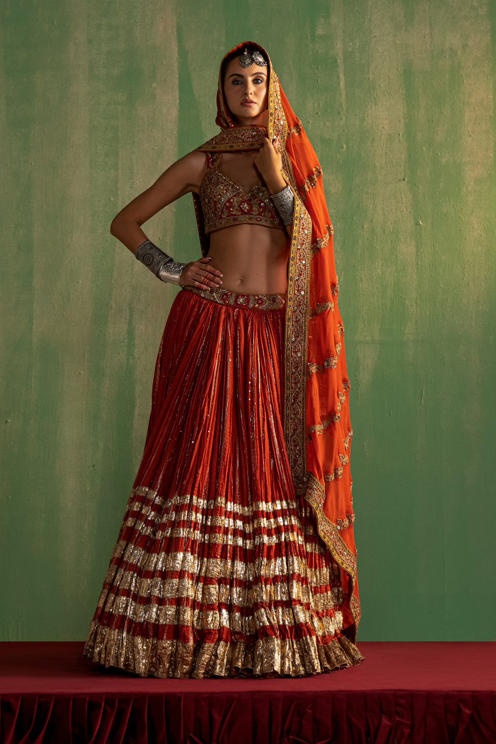 Rust Lampi Hand Embroidered Lehenga Set