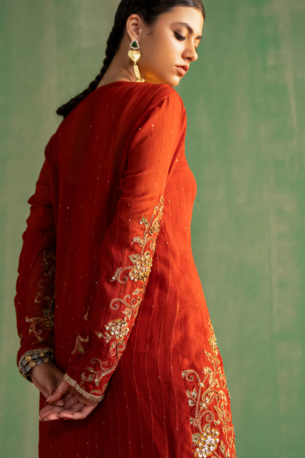 Rust Hand Embroidered Kurta & Gharara Set