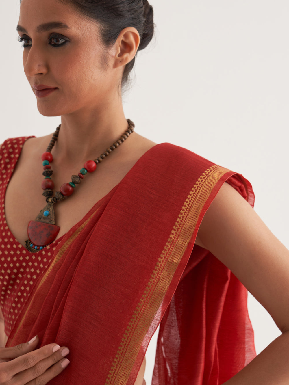 Red Gold Border & Stripes Saree