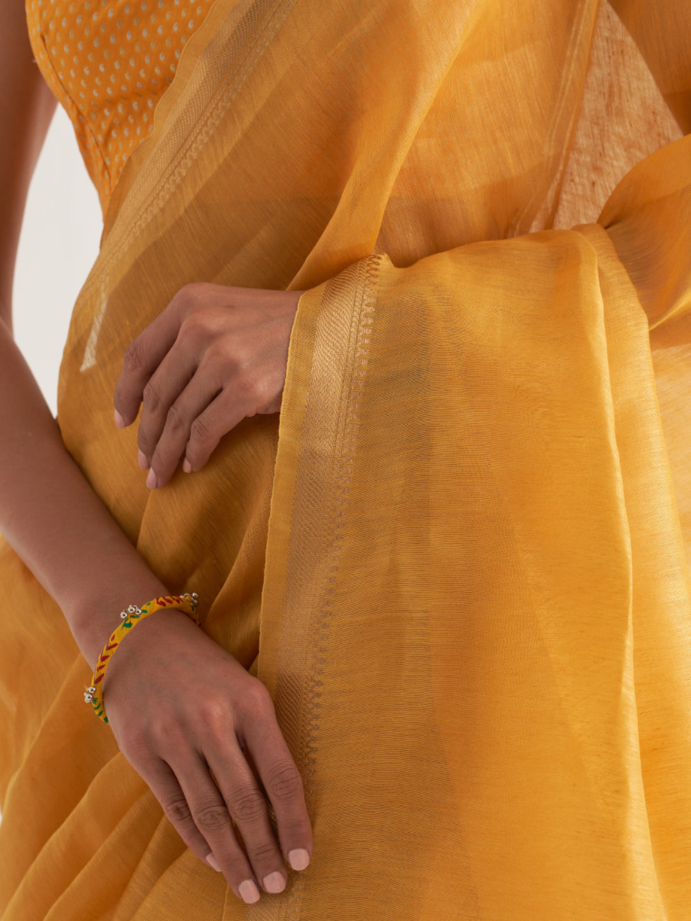 Yellow Gold Border & Stripes Saree