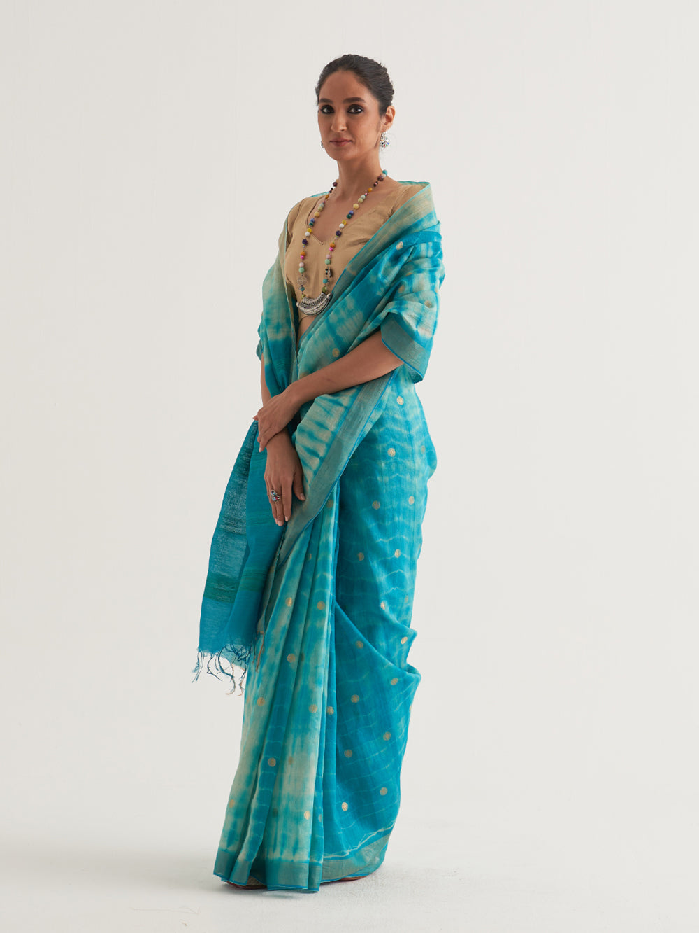 Firozi Shibori Woven Saree