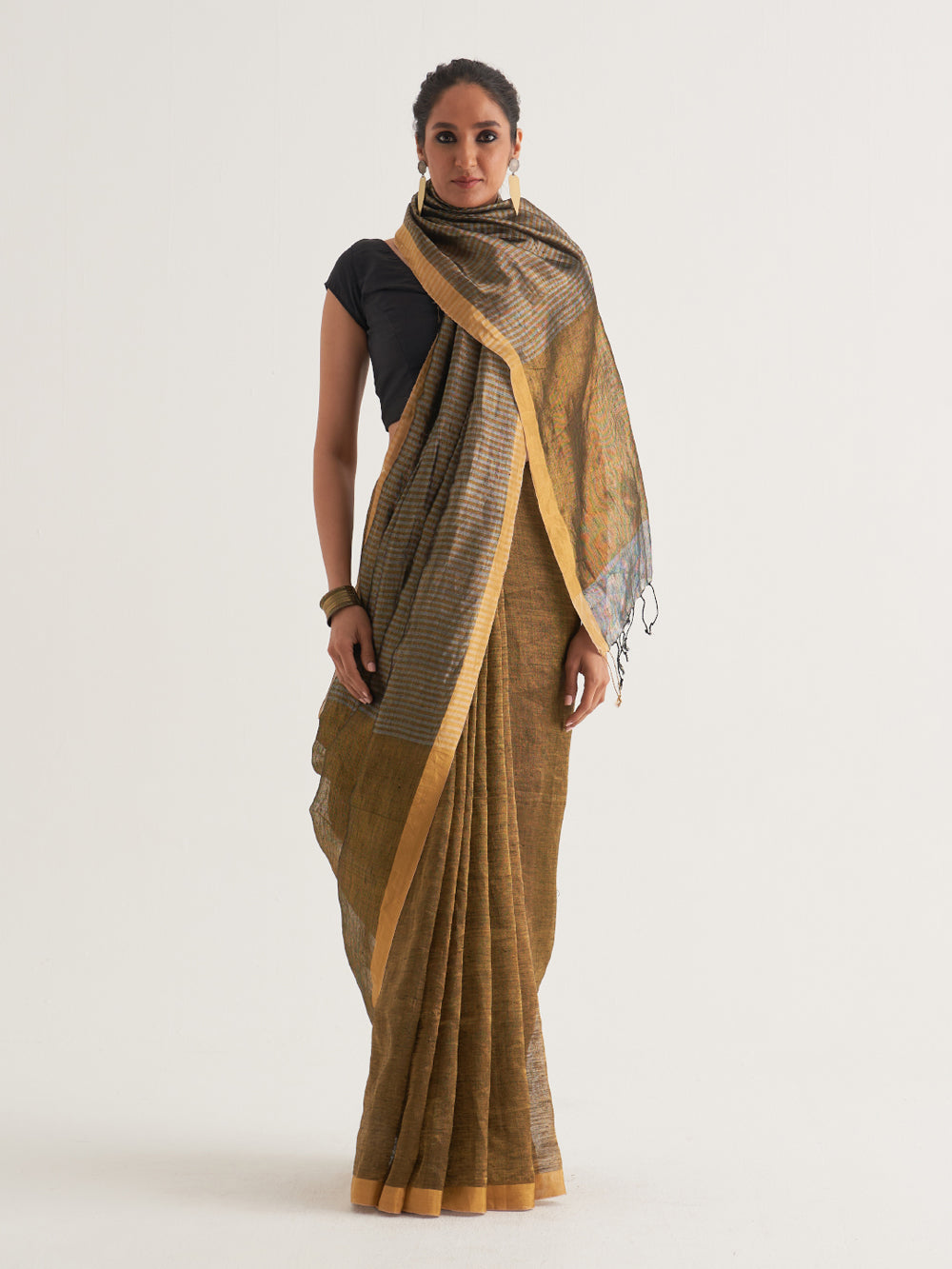 Gold Silver Stripes Pallu Saree