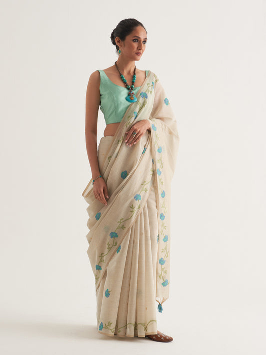 Blue Floral Woven Gold Detailing Saree