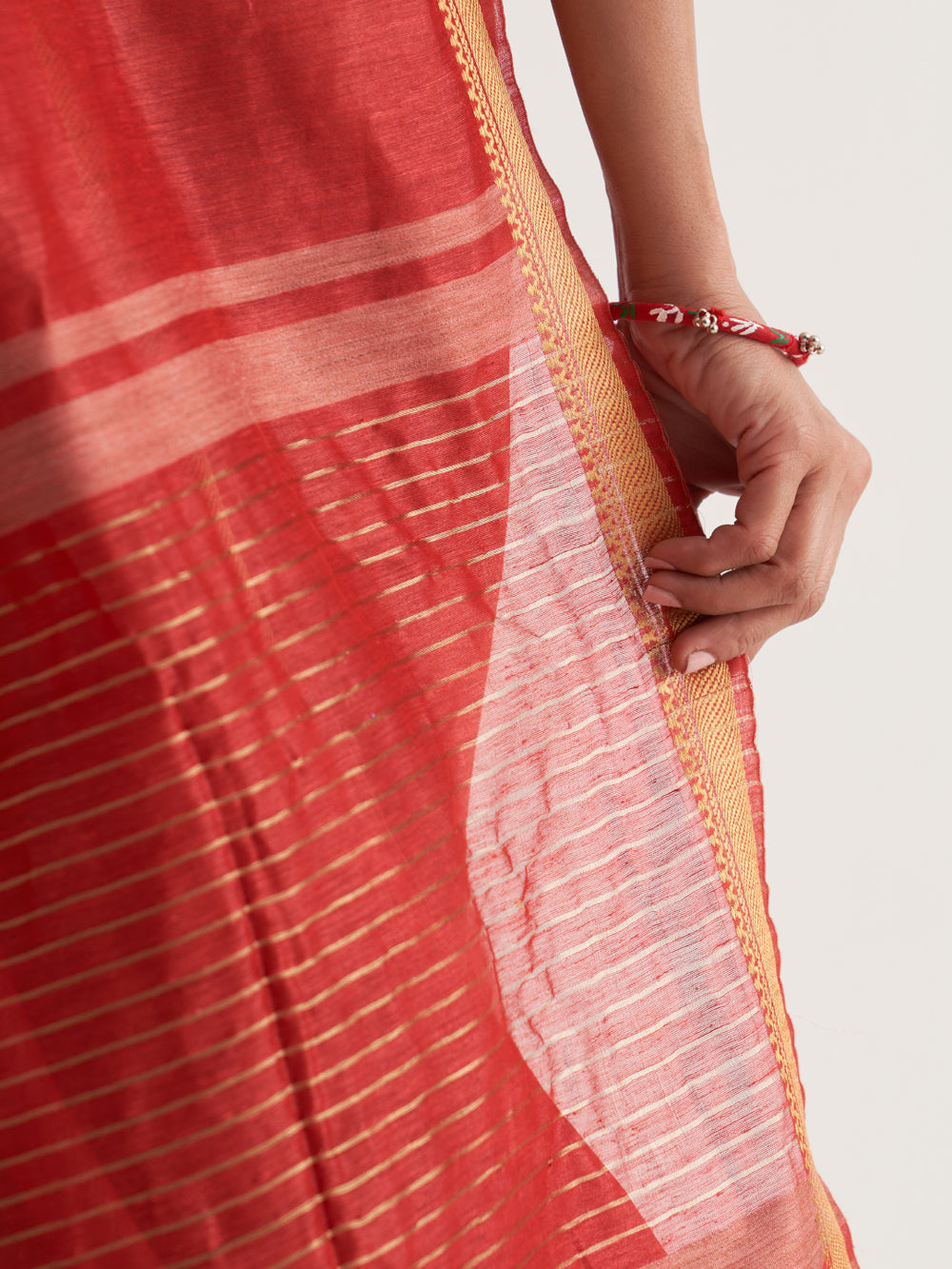 Red Gold Border & Stripes Saree