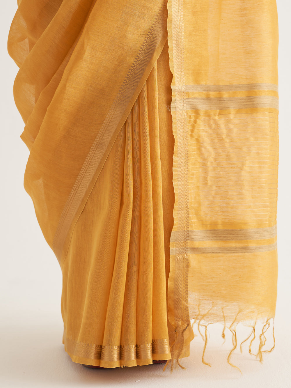 Yellow Gold Border & Stripes Saree