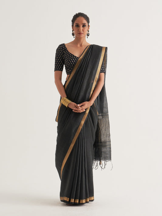 Black Gold Border & Stripes Saree