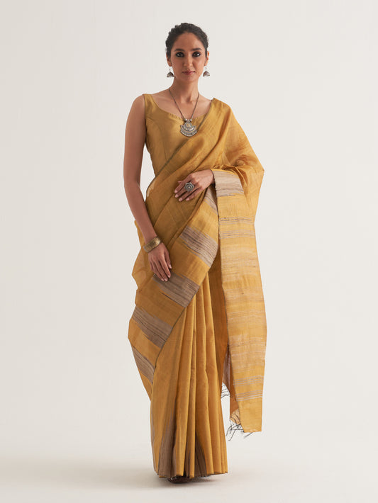 Mustard Gold Border & Stripes Saree