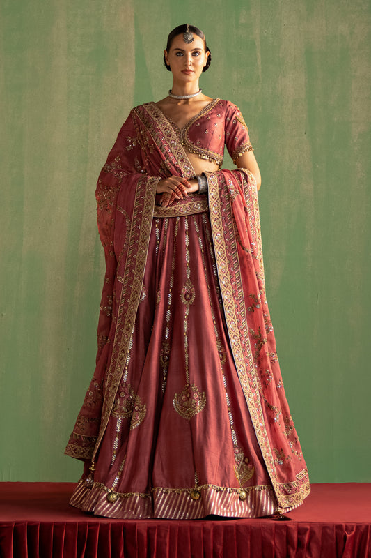 Mauve Pink Hand Embroidered Lehenga Set