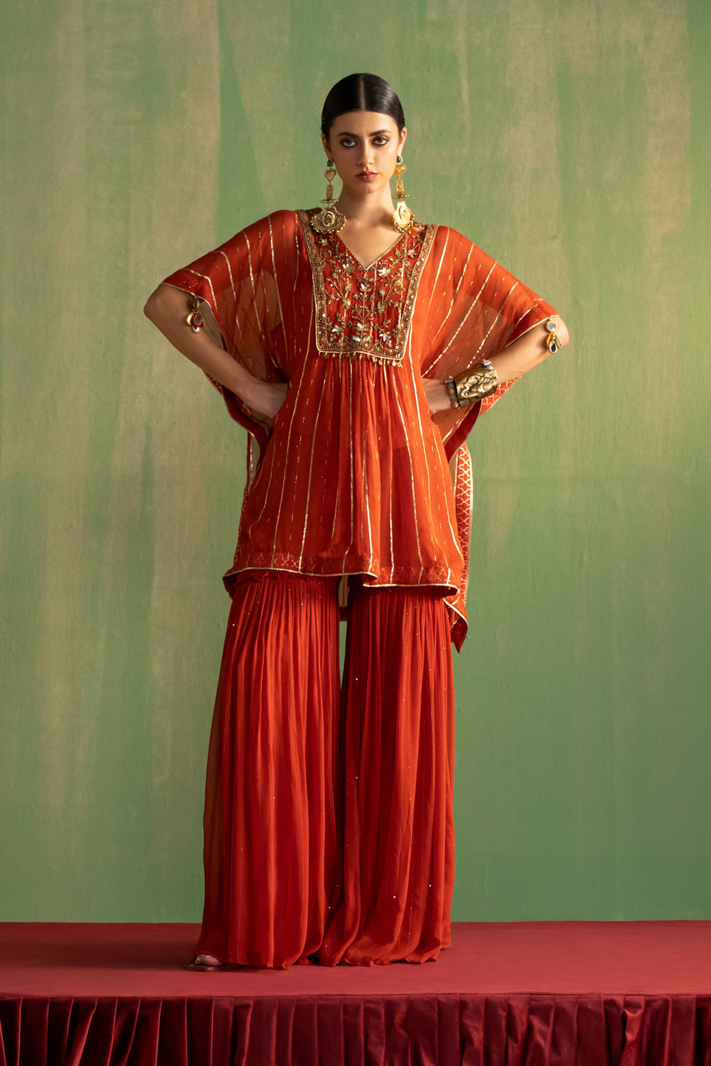 Lurex Hand Embroidered Kaftan & Sharara  Set