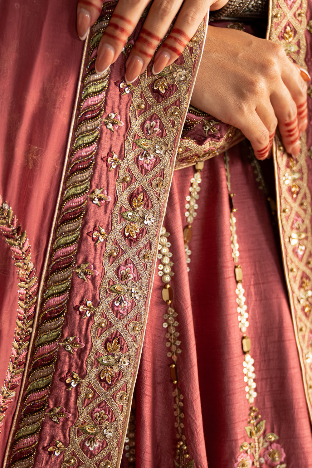 Mauve Pink Hand Embroidered Lehenga Set