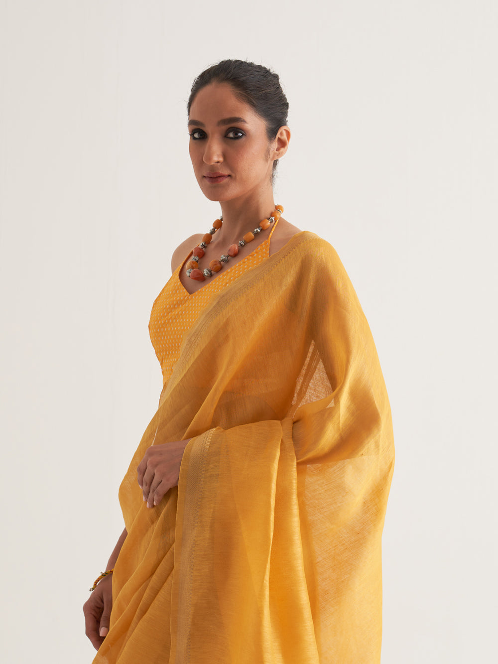 Yellow Gold Border & Stripes Saree