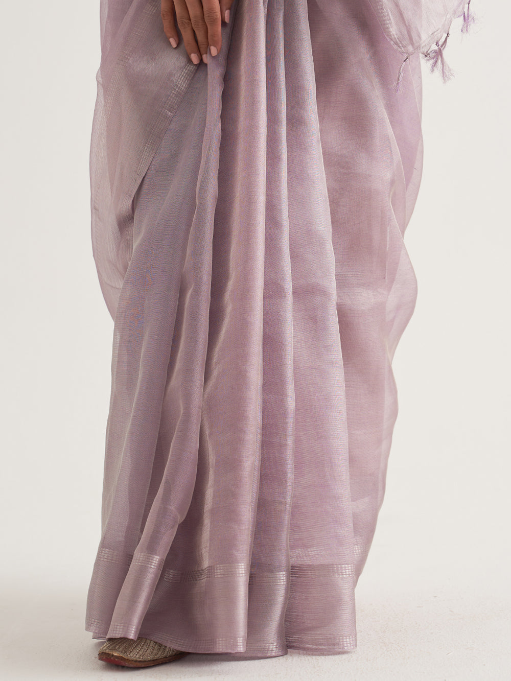 Lilac Silver Border & Stripes Saree