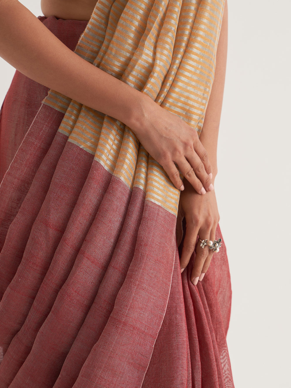 Silver & Orange Stripes Saree