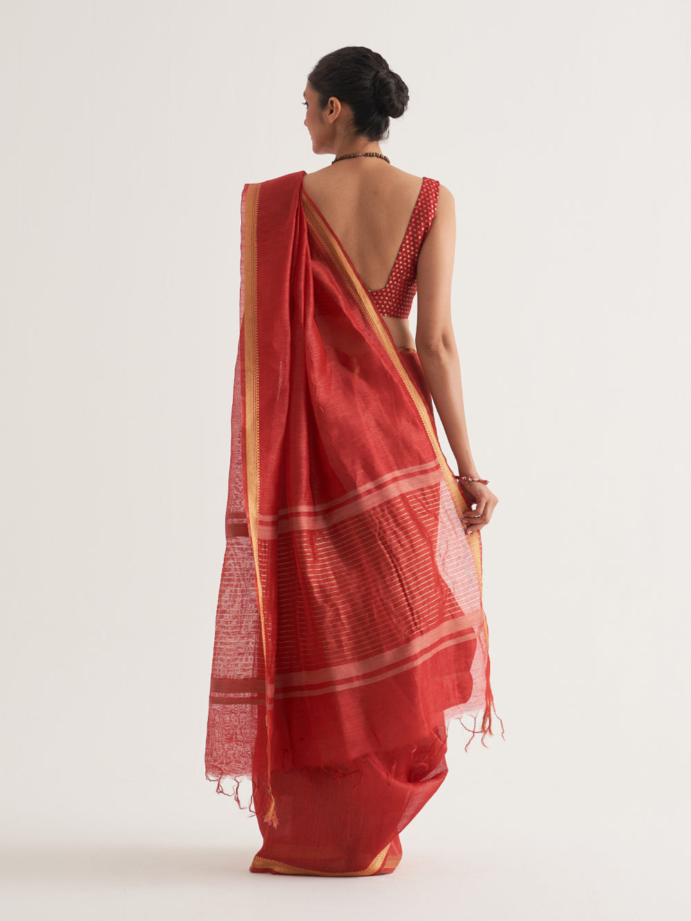 Red Gold Border & Stripes Saree