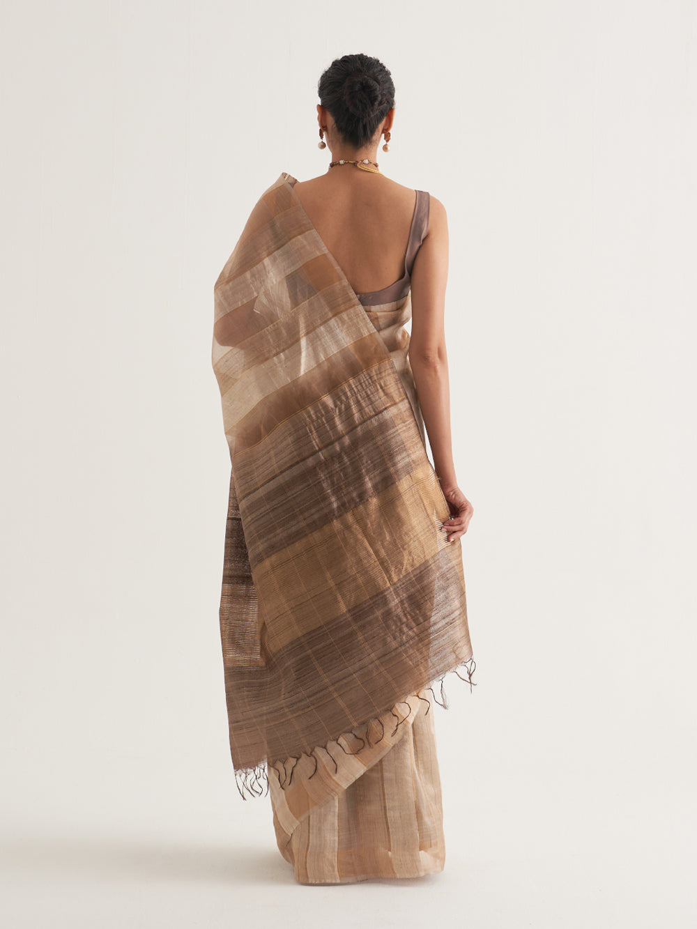 Vertical Brown & Golden Stripes Saree